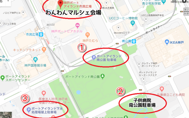 わんわんマルシェ神戸の駐車場案内図